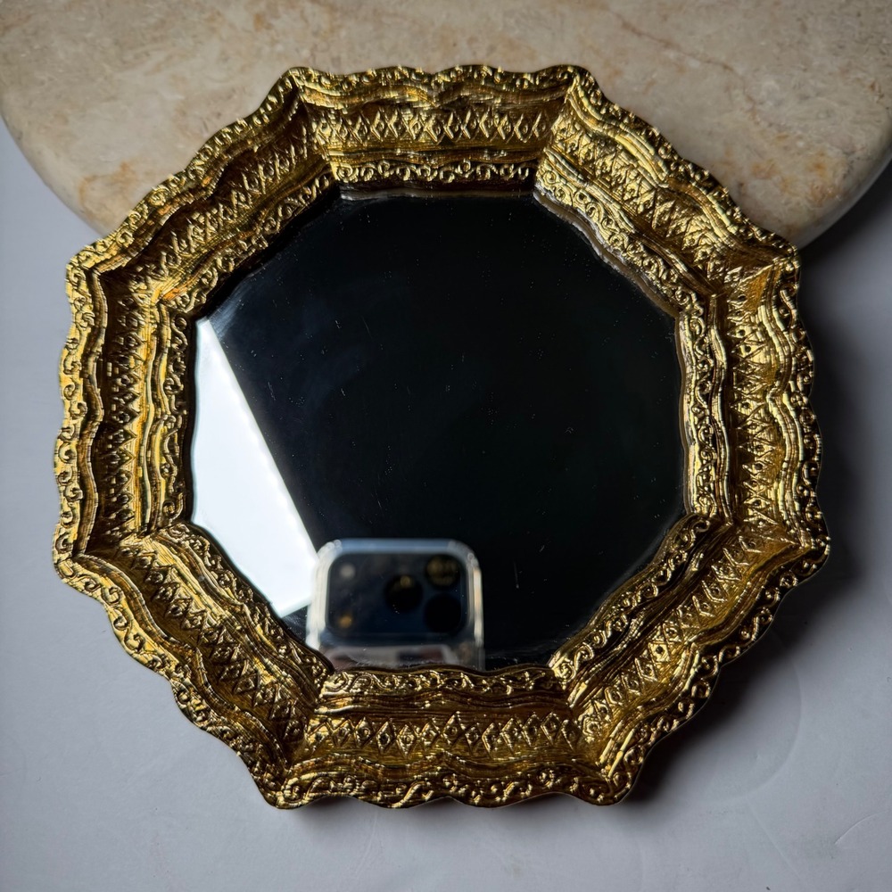 VTG Burwood Ornate Wall Mirror 6.5in Gold Baroque Style Octagonal Gilded Frame